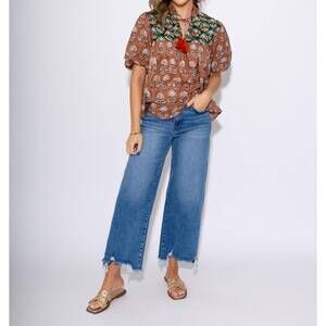 NEW THML floral affairs neck tie top in beige